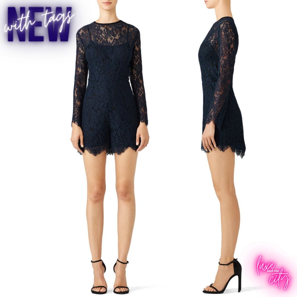 Navy Long Sleeve Lace Romper NWT Amanda Uprichard